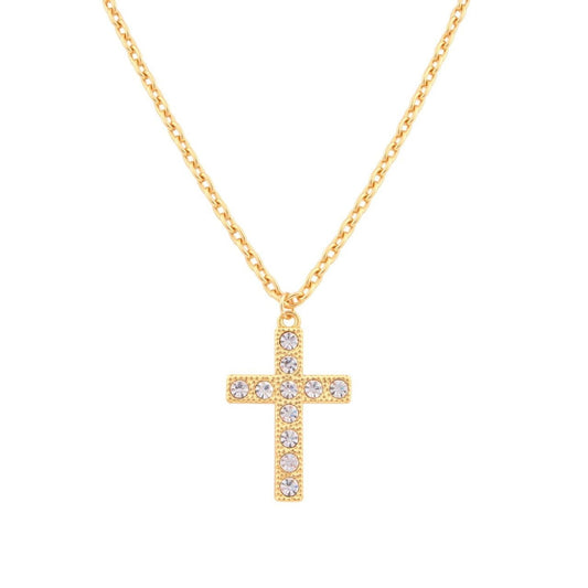 "Large Cross Crystal Necklace (C15/ROZ/75AU)"